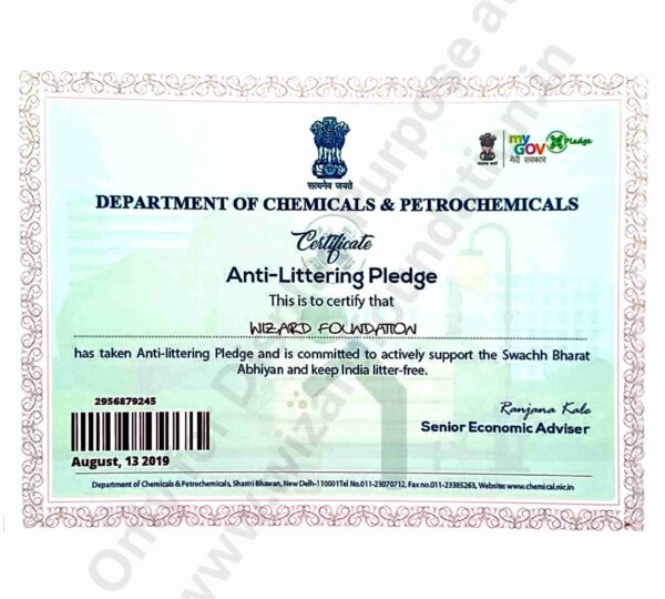 ANTI - LITTERING PLEDGE CERTIFICATE